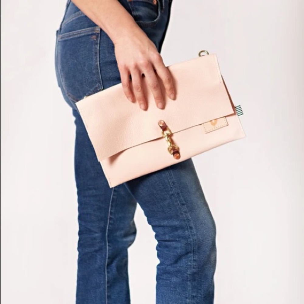 Blush Leather Foldover Clutch & Crossbody